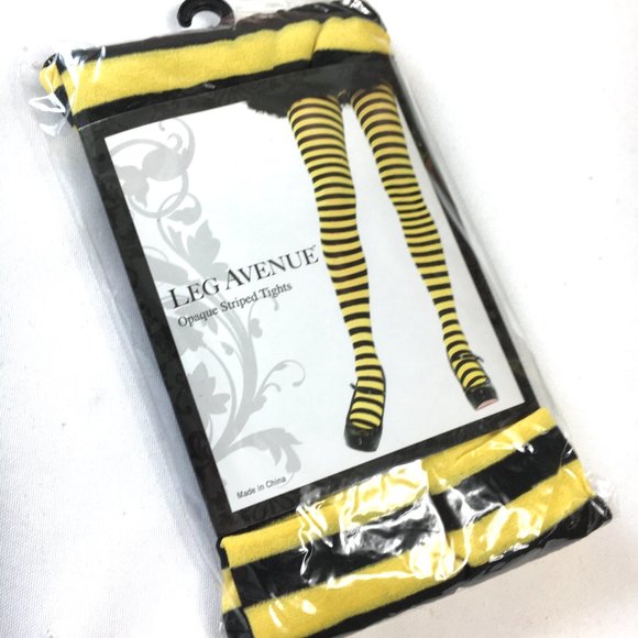 * Leg Avenue # 7100 Yellow Black Stripe Tights NWT NOS - Picture 2 of 8